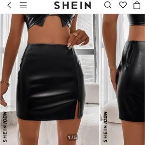 Shein Split Hem PU Leather Bodycon Skirt